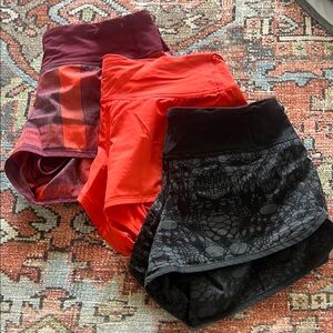 Set of Three Lululemon Speed Shorts, size 6
